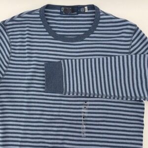 Polo Ralph Lauren Thermal Shirt Mens M Blue Striped Waffle Knit Long Sleeve Crew